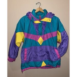 Vintage 90s Otello Pelle Colorblock Pullover Ski Jacket Men S Green Purple Coat